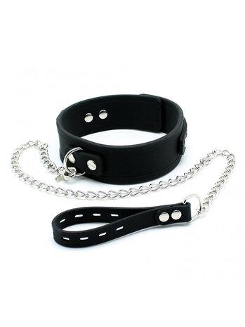 Rimba Latex Play Zwarte halsband – 5 cm siliconen halsband met hondenriem