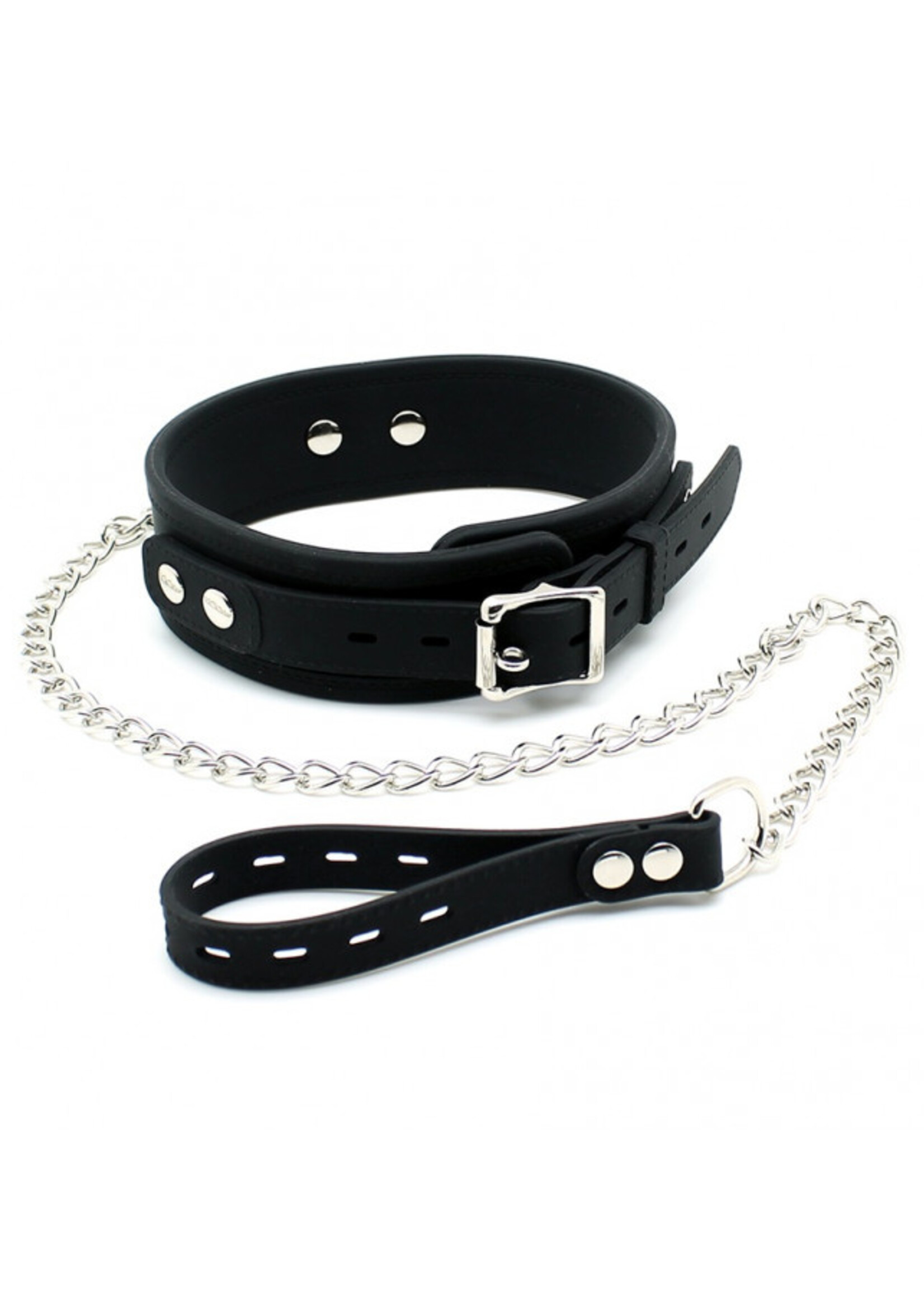 Rimba Latex Play Zwarte halsband – 5 cm siliconen halsband met hondenriem