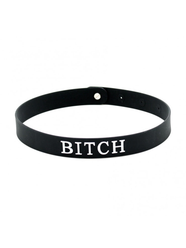 Rimba Latex Play Rimba – Collier en silicone noir « Bitch », réglable