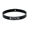 Rimba Latex Play "Bitch"-halsband van zwart siliconen, verstelbaar
