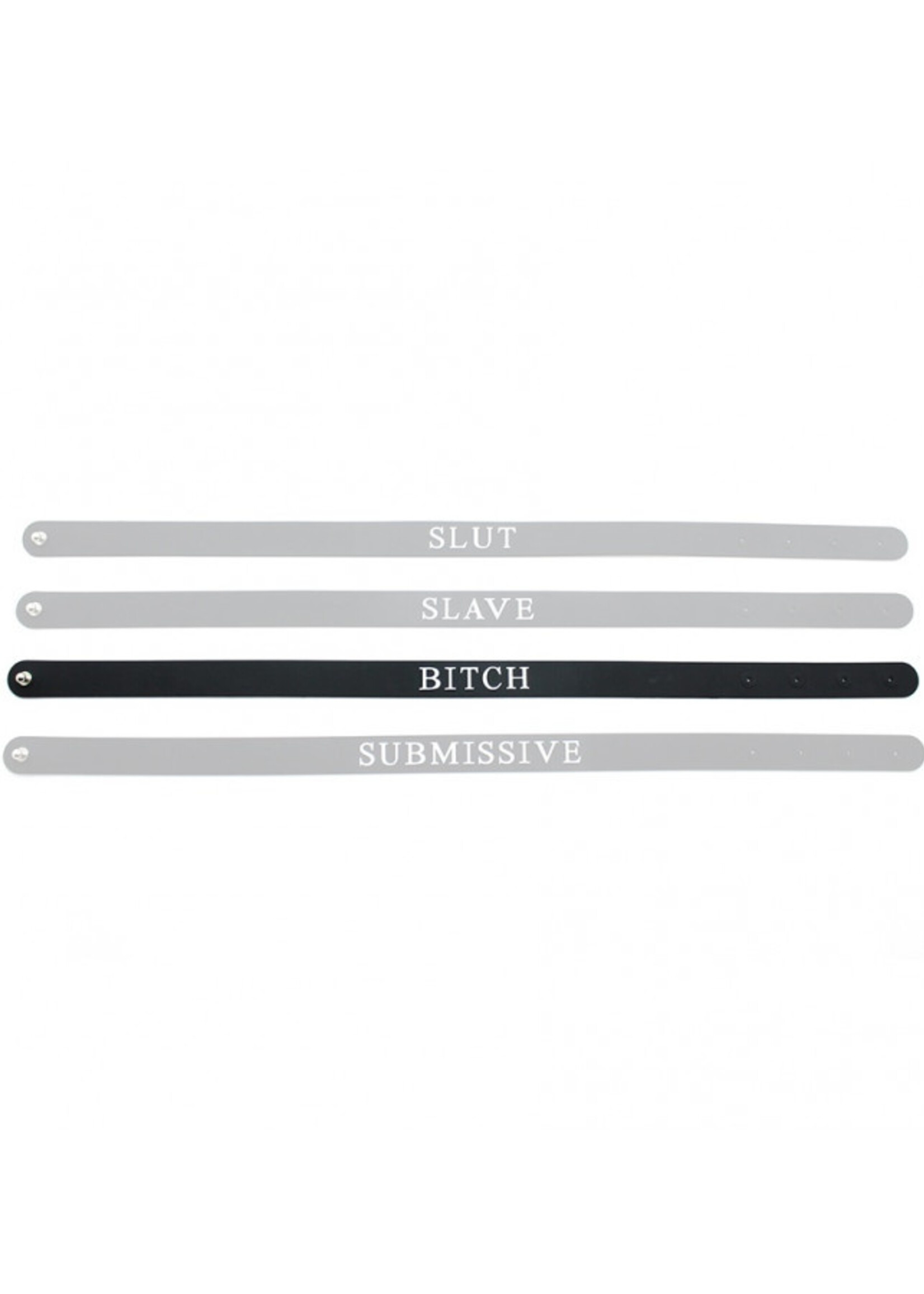 Rimba Latex Play "Bitch"-halsband van zwart siliconen, verstelbaar