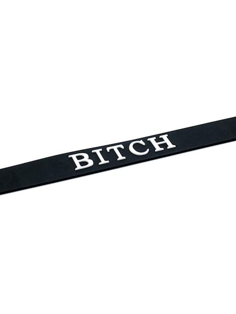 Rimba Latex Play "Bitch"-halsband van zwart siliconen, verstelbaar
