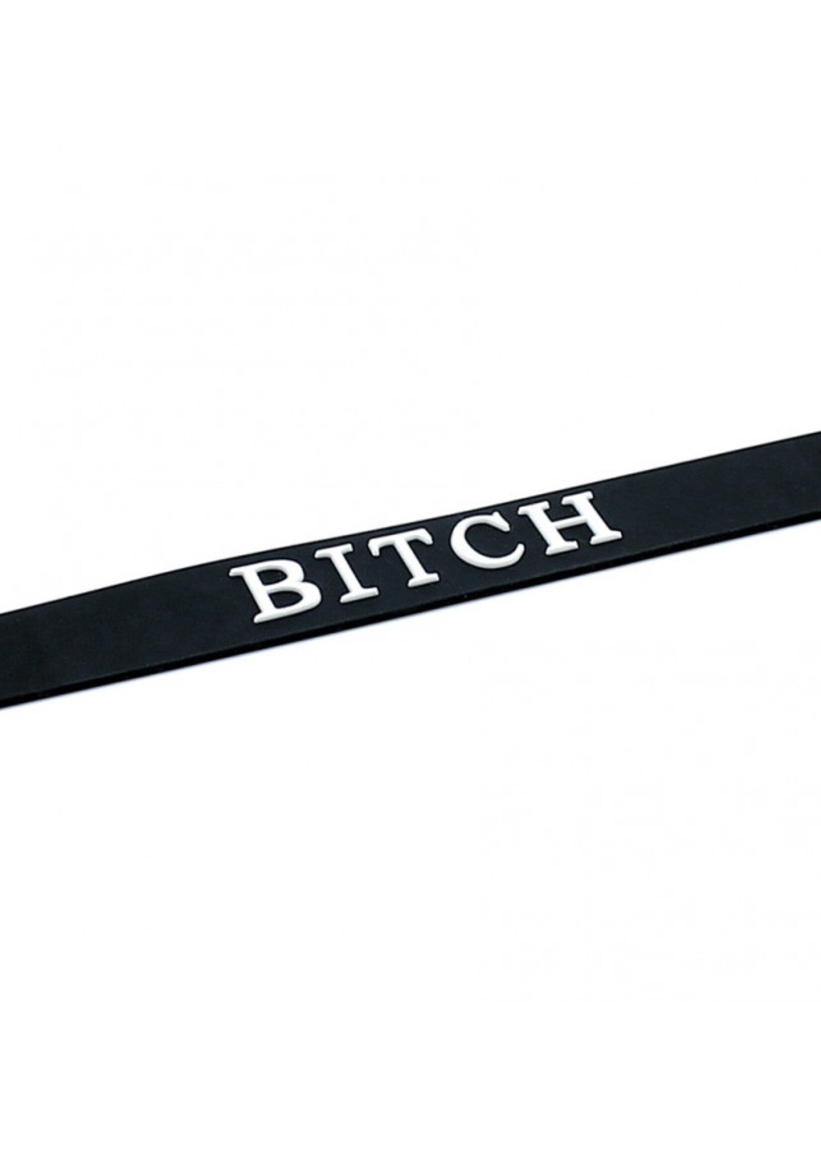 Rimba Latex Play "Bitch"-halsband van zwart siliconen, verstelbaar