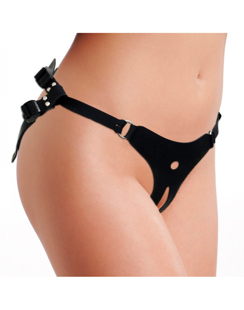 Rimba Latex Play Siliconen strap-on harnas - Zwart | zonder dildo