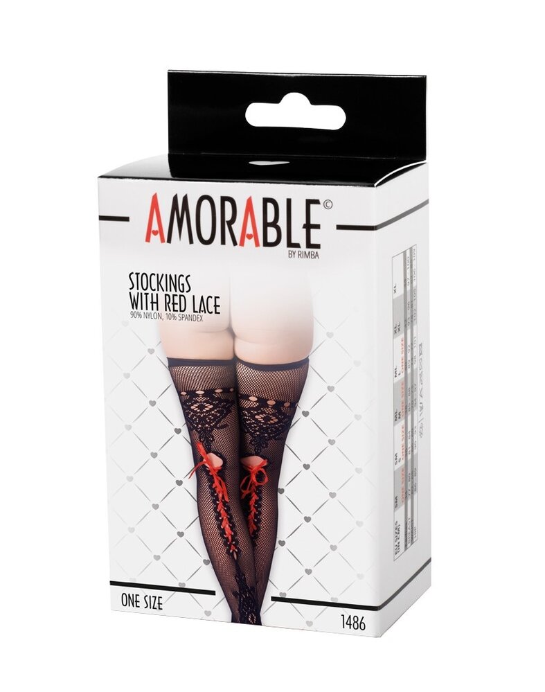 Amorable by Rimba Sokken met rode veters - One Size - Zwart/Rood