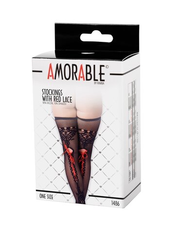 Amorable by Rimba Sokken met rode veters - One Size - Zwart/Rood