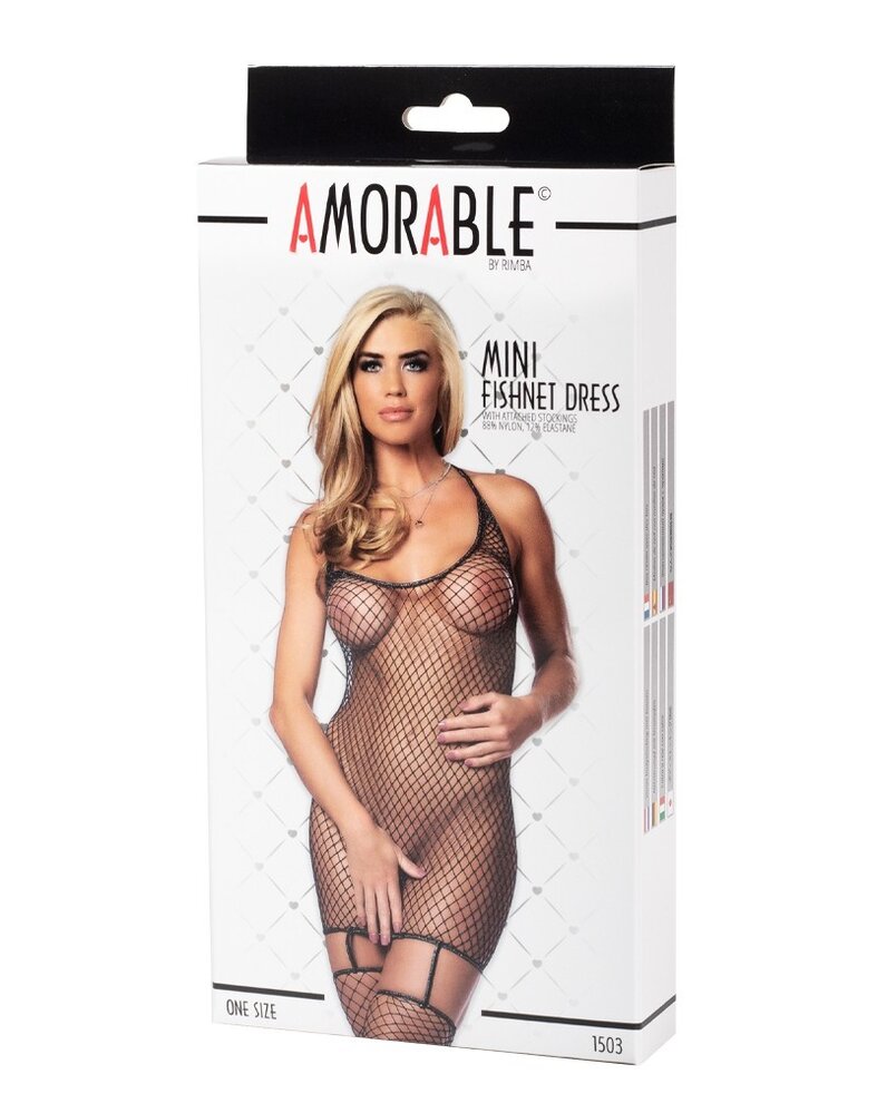 Amorable by Rimba Netzkleid mit angenähten Strümpfen - One Size - Schwarz / Silber