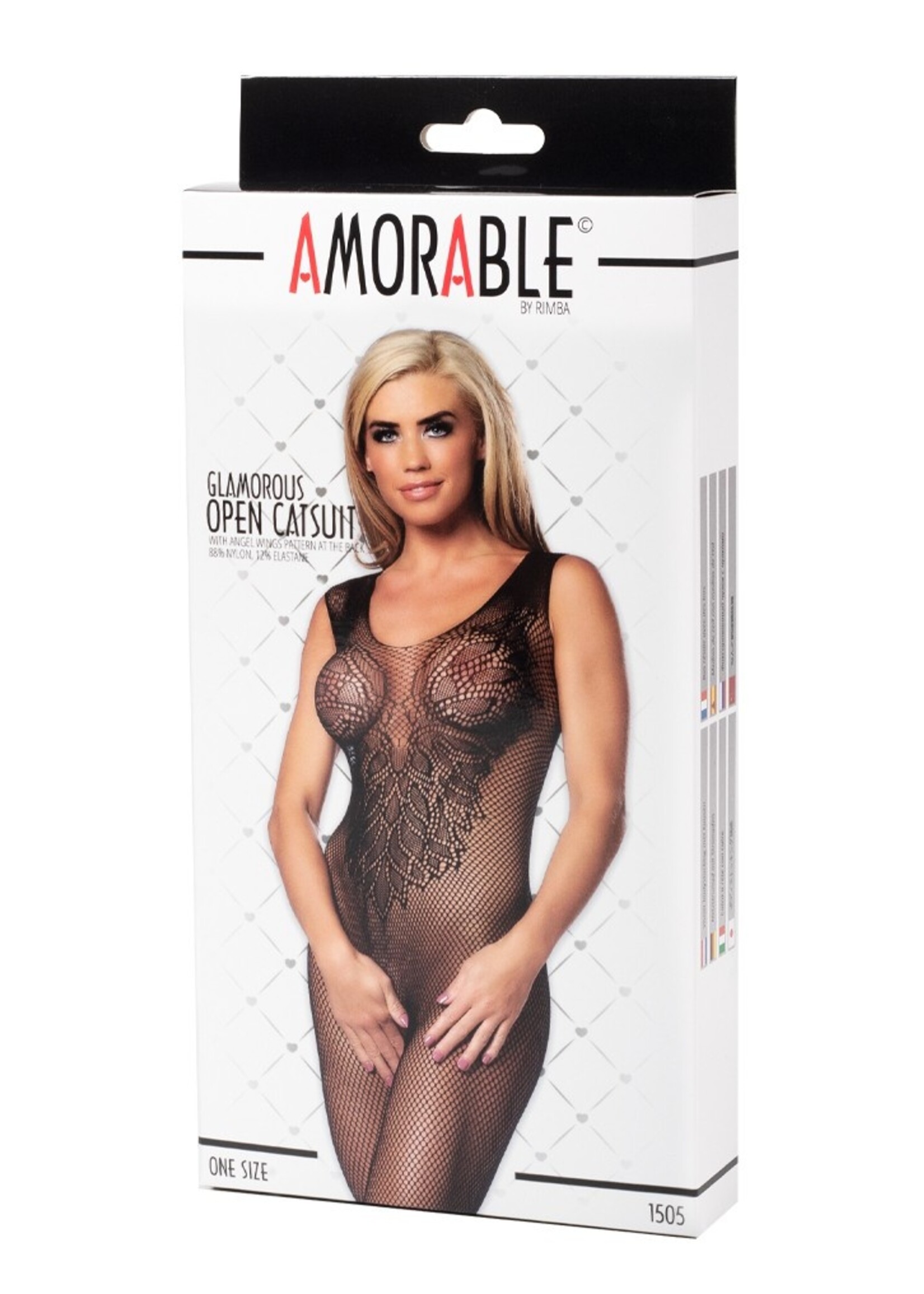 Amorable by Rimba Offener Catsuit mit Engelsflügel-Muster - One Size - Schwarz