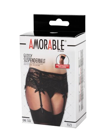 Amorable by Rimba Amorable by Rimba - Suspender Belt with G-string and Stockings - One Size Amorable by Rimba Amorable by Rimba - Suspender Belt with G-string and Stockings - One Size
