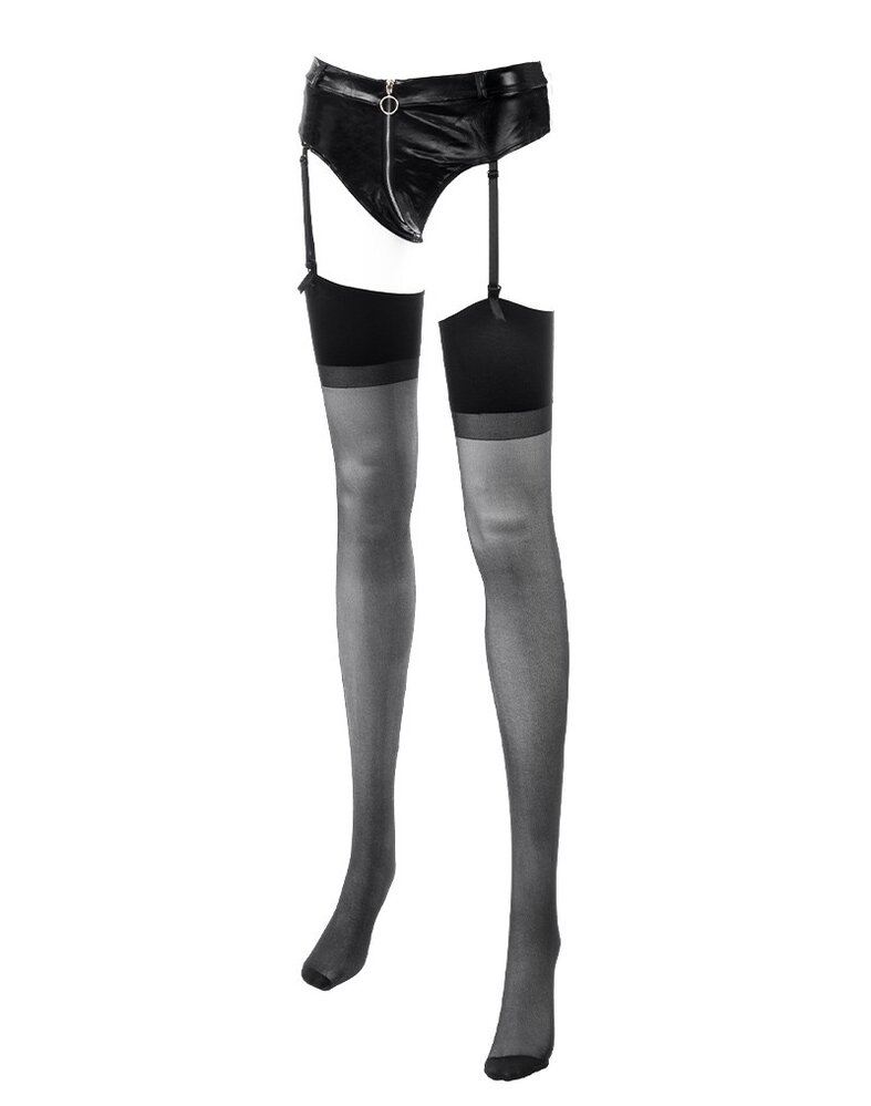 Amorable by Rimba Amorable by Rimba - Pants with Zipper, Suspenders and Stockings - Black