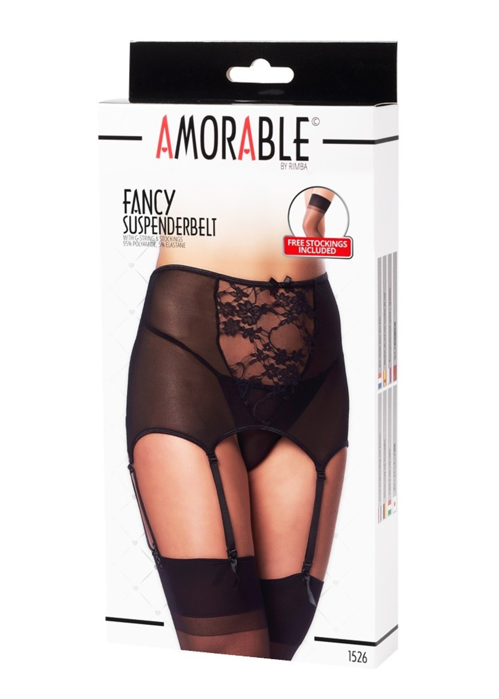 Amorable by Rimba Jarretelgordel met string en kousen - Zwart