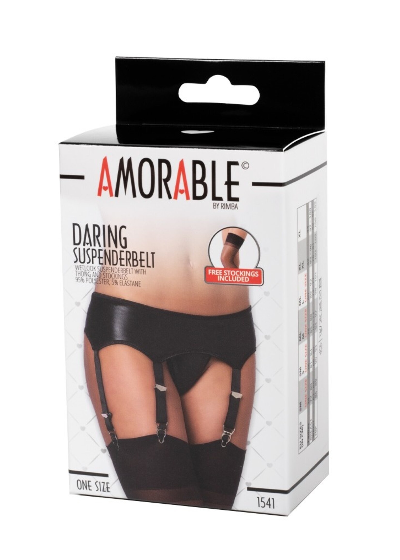 Amorable by Rimba Porte-jarretelles Wetlook avec slip et bas - Talle unique - Noir