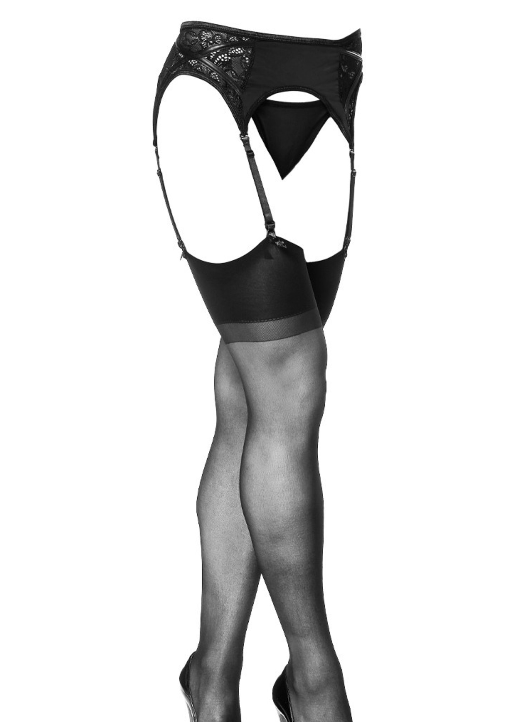 Amorable by Rimba Porte-jarretelles avec slip et bas - Talle unique - Noir