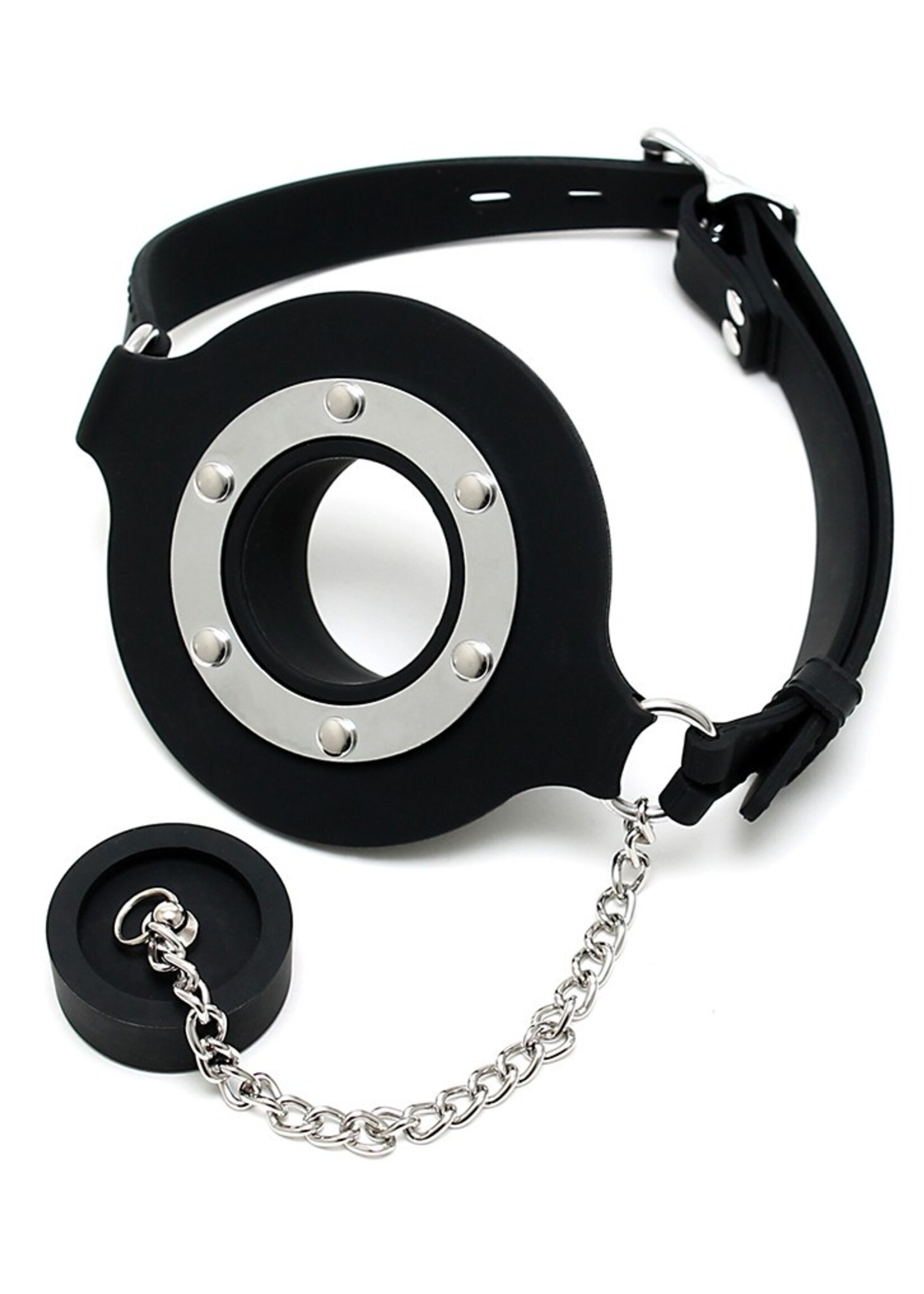 Rimba Latex Play Silikon Mundknebel mit Stopfen – Offener Gag in Schwarz