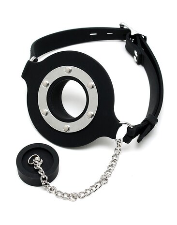 Rimba Latex Play Rimba Latex Play Silicone Mouth Gag with Plug – Open Gag in Black