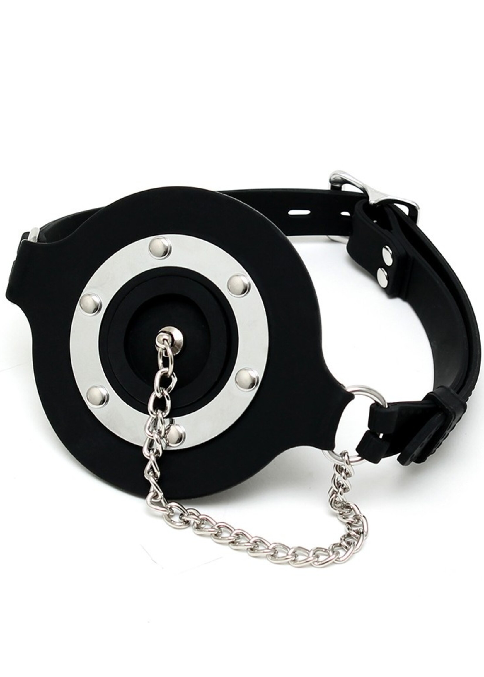 Rimba Latex Play Silikon Mundknebel mit Stopfen – Offener Gag in Schwarz