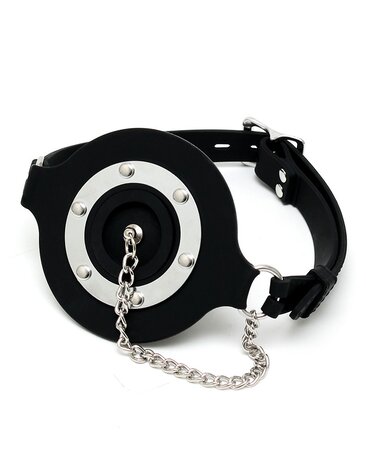Rimba Latex Play Silikon Mundknebel mit Stopfen – Offener Gag in Schwarz
