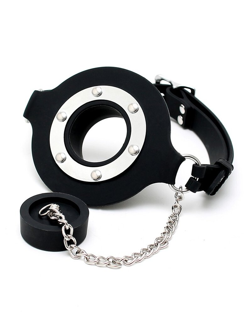 Rimba Latex Play Silikon Mundknebel mit Stopfen – Offener Gag in Schwarz