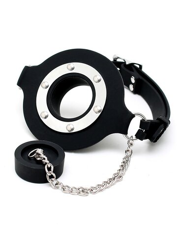 Rimba Latex Play Silikon Mundknebel mit Stopfen – Offener Gag in Schwarz