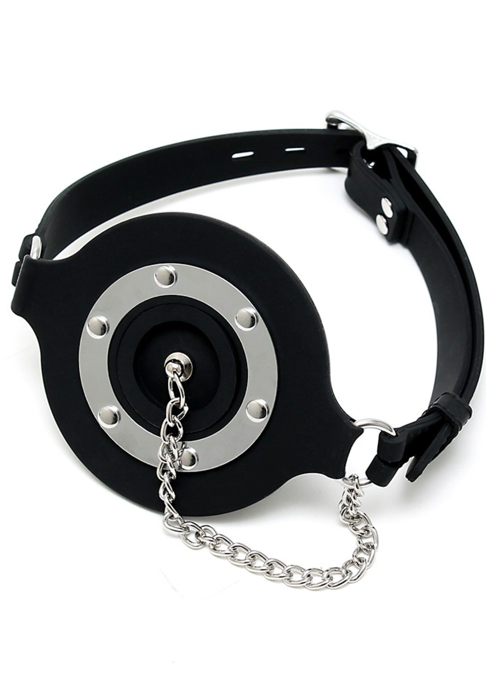 Rimba Latex Play Siliconen mondknevel met stop – Open knevel in zwart