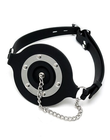 Rimba Latex Play Rimba Latex Play Silicone Mouth Gag with Plug – Open Gag in Black