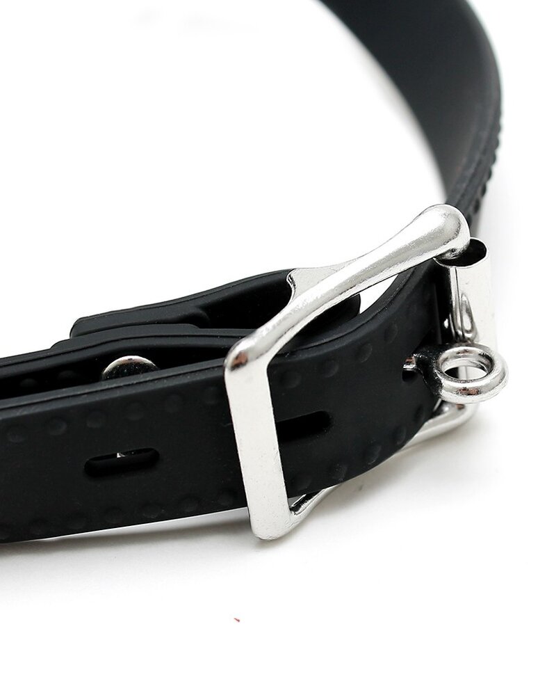 Rimba Latex Play Siliconen mondknevel met stop – Open knevel in zwart