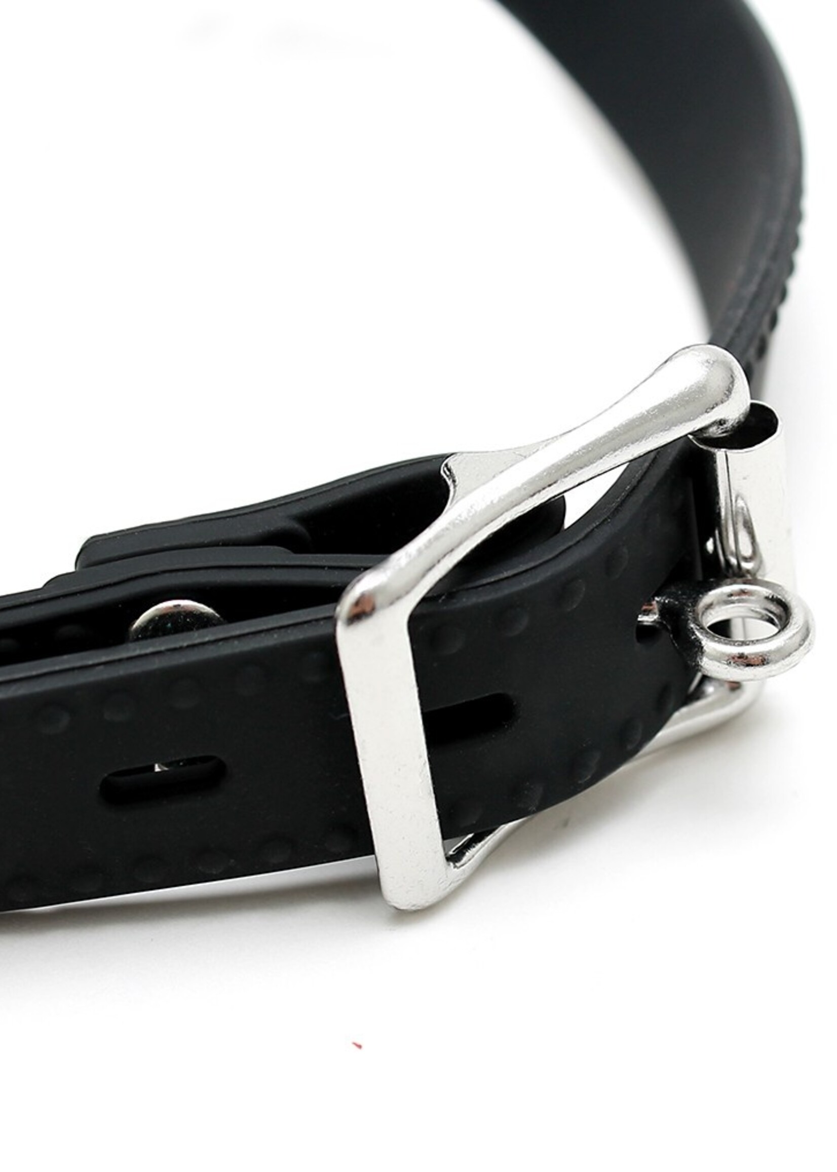 Rimba Latex Play Siliconen mondknevel met stop – Open knevel in zwart
