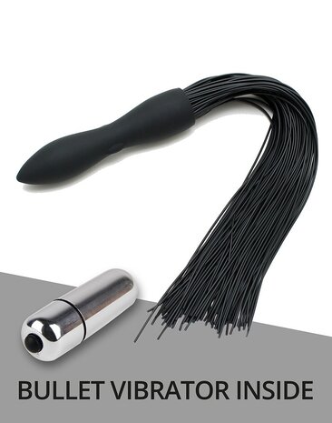 Rimba Latex Play Rimba Latex Play Peitsche mit vibrierendem Dildo – Schwarz Silikon - 48cm
