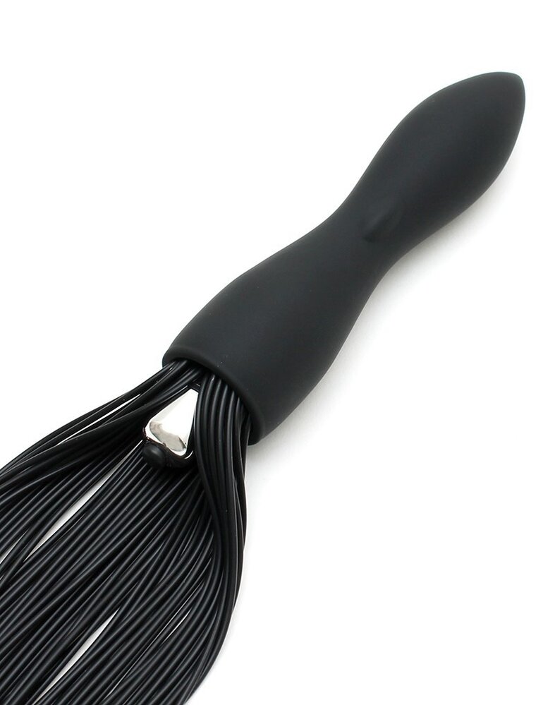 Rimba Latex Play Peitsche mit vibrierendem Dildo – Schwarz Silikon - 48cm