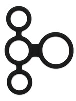 Rimba Latex Play Quatro Cock Ring en Ball Splitter - Zwart