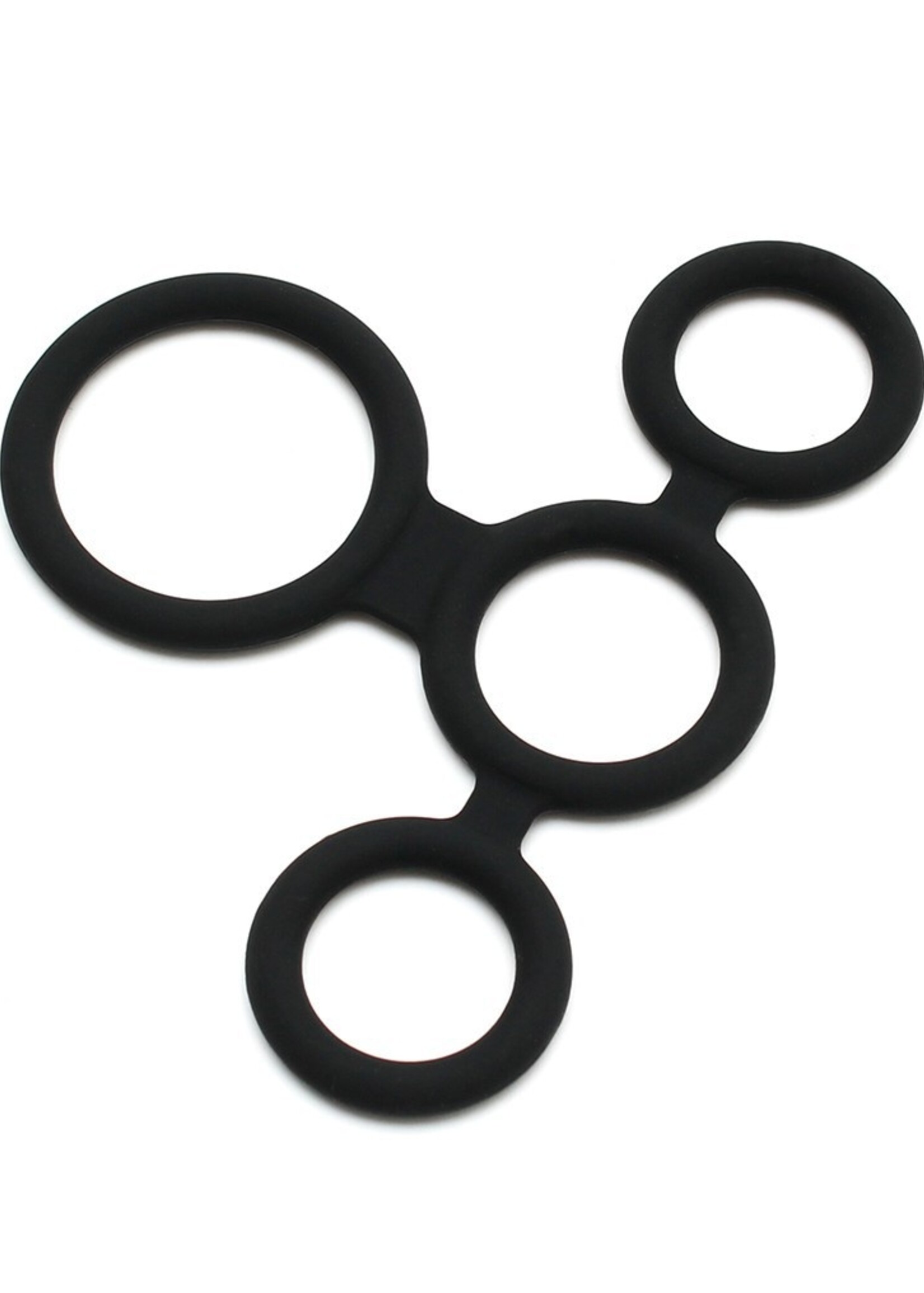 Rimba Latex Play Rimba Quatro penisring en balsplitter – zwarte siliconen