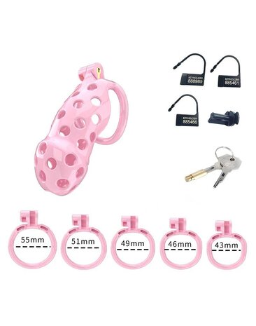 Rimba P-Cage PC03 - Keuschheitsgürtel mit 5 Ringen - Rosa