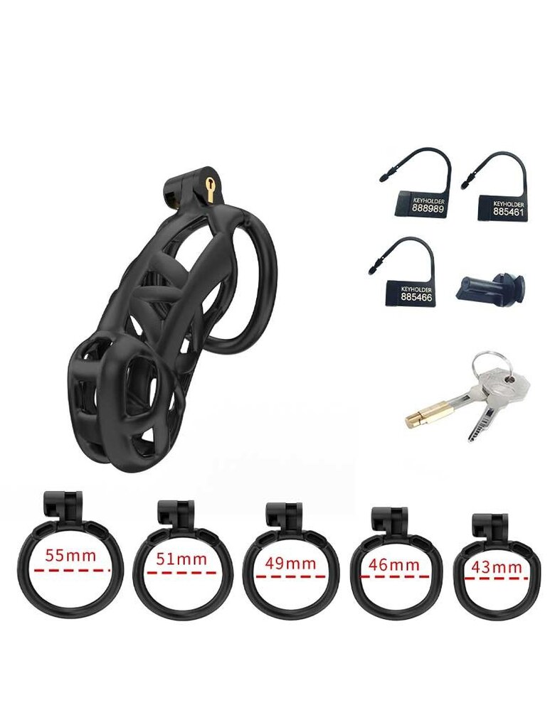 Rimba P-Cage PC01 - Keuschheitsgürtel mit 5 Ringen - Schwarz