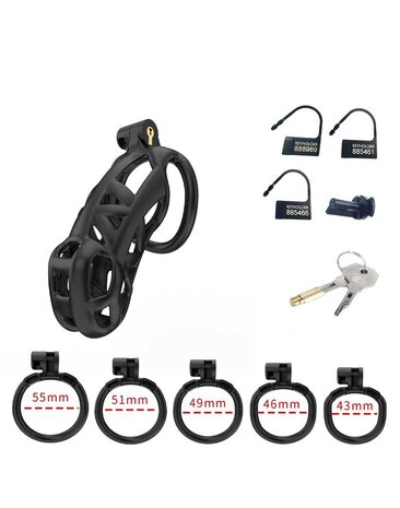 Rimba P-Cage PC01 - Kuisheidsgordel met 5 ringen - Zwart