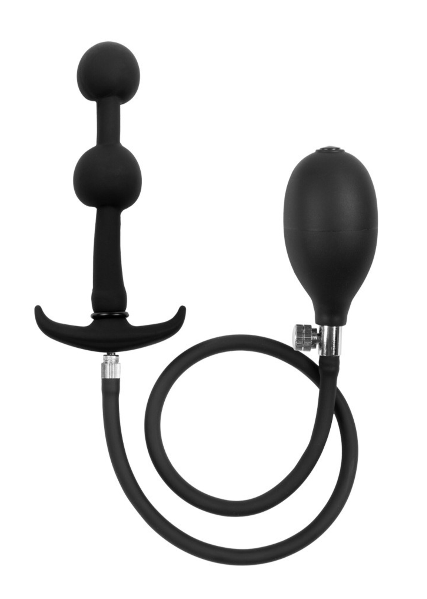Rimba Latex Play Plug anal gonflable avec double ballon et pompe - Noir