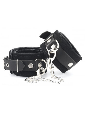 Rimba Bondage Play Handfesseln mit Karabiner | Schwarz & Rosa, verstellbar | Echtleder