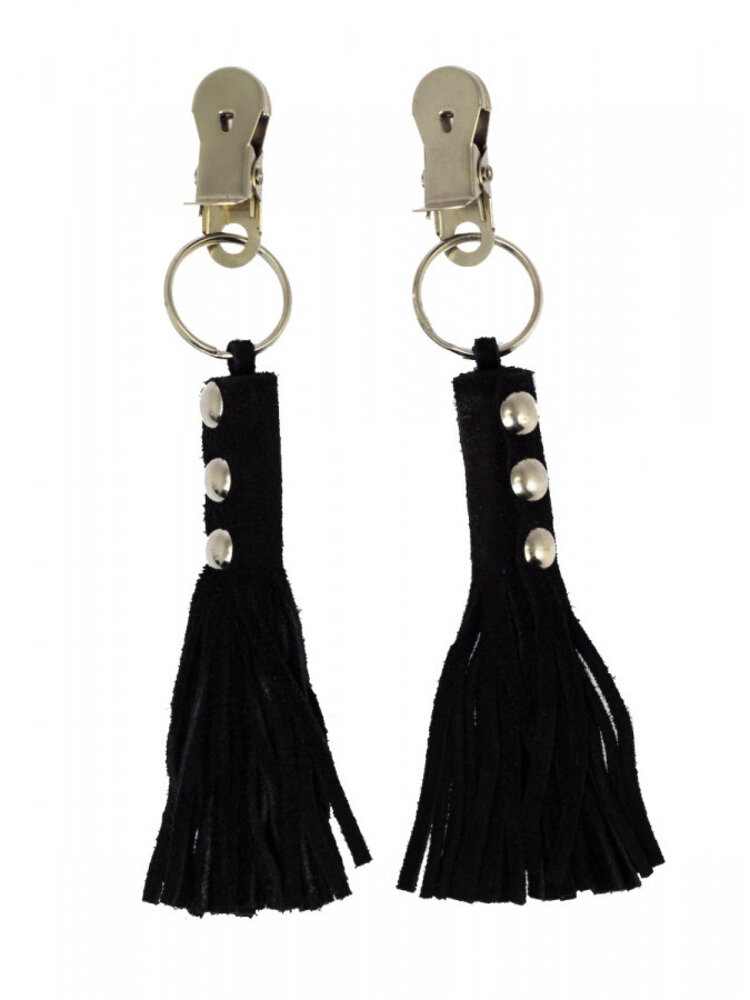 Rimba Bondage Play Rimba breast clamps with leather whips - wild design in 4 colors