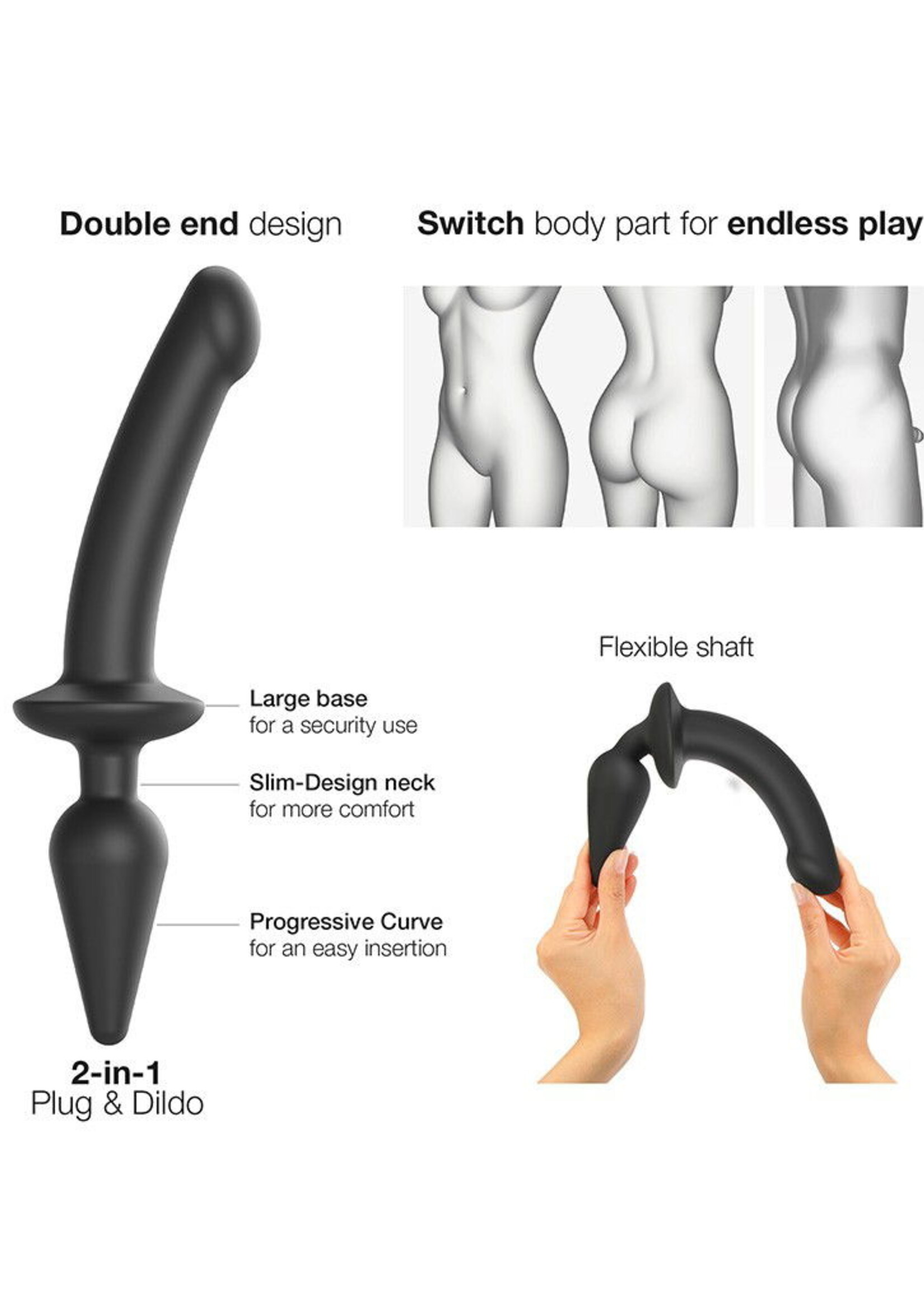 Strap-On-Me Plug-In Switch Semi-Réaliste - Gode & Plug Anal 2-en-1 Taille XXL - Ø 5.2 x 31.7 cm