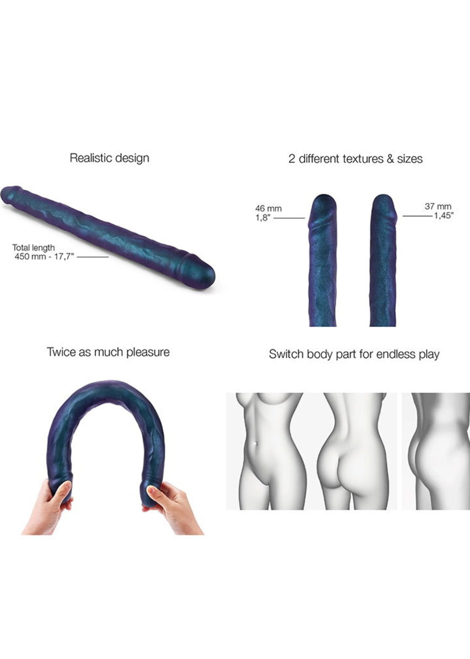 Strap-On-Me Double Dong Dildo Réaliste - Violet Metallic Color