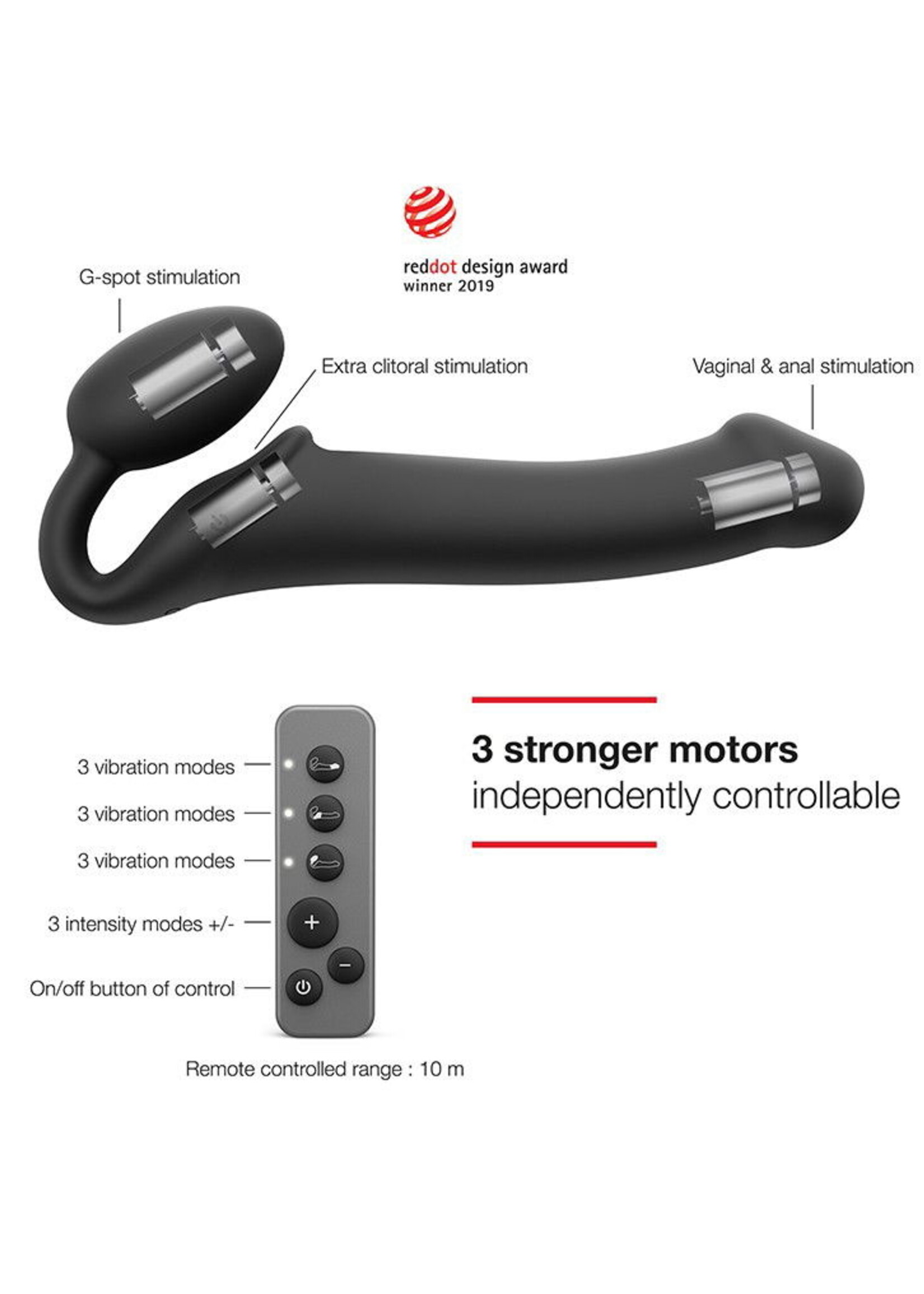 Strap-On-Me Vibromasseur Strap-On Pliable avec Télécommande - Taille L - Ø 3.7 x 19 cm