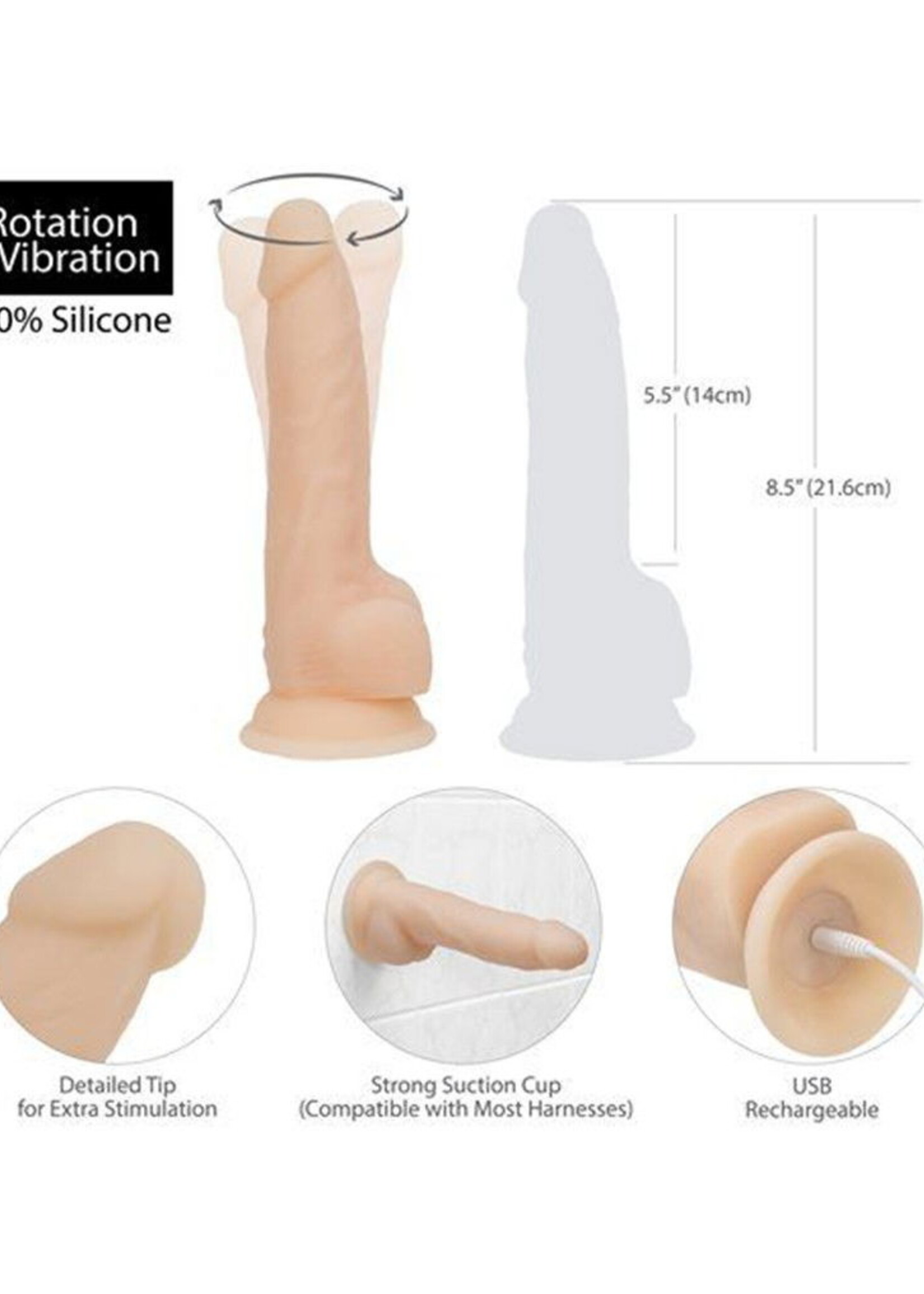 Naked Addiction Draaiende en vibrerende penis - Anale dildo 21,5 cm met draaibare punt