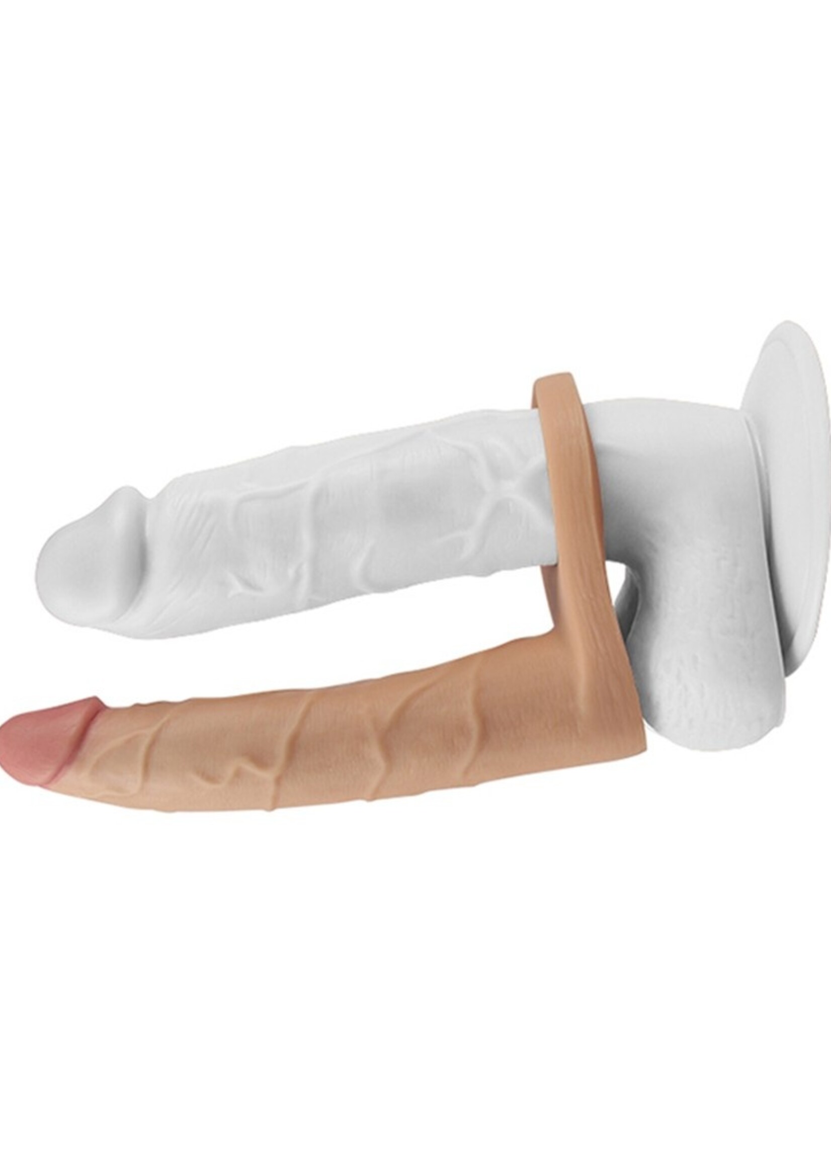 LoveToy De ultrazachte, dubbele, realistische dildo van 17,8 cm met een diameter van 3 cm.