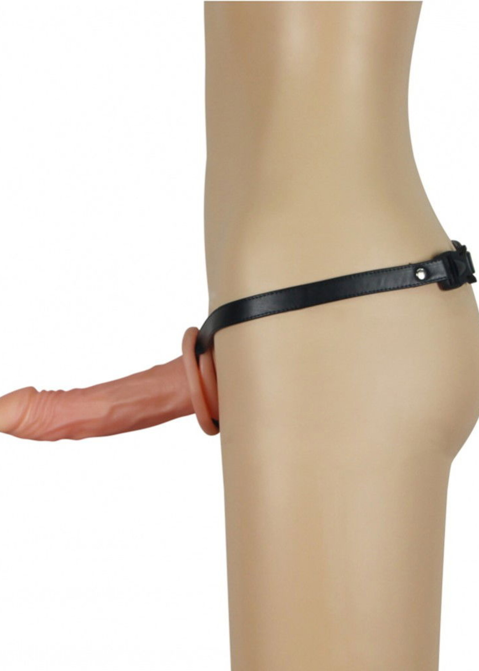 LoveToy Gode ceinture creux unisexe 16,5 cm - Gode ceinture réaliste avec harnais - Nude