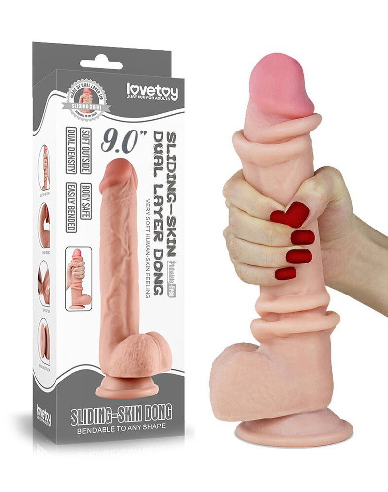 LoveToy Dildo met glijdende huid - Realistische dildo 23 cm Ø 4 cm