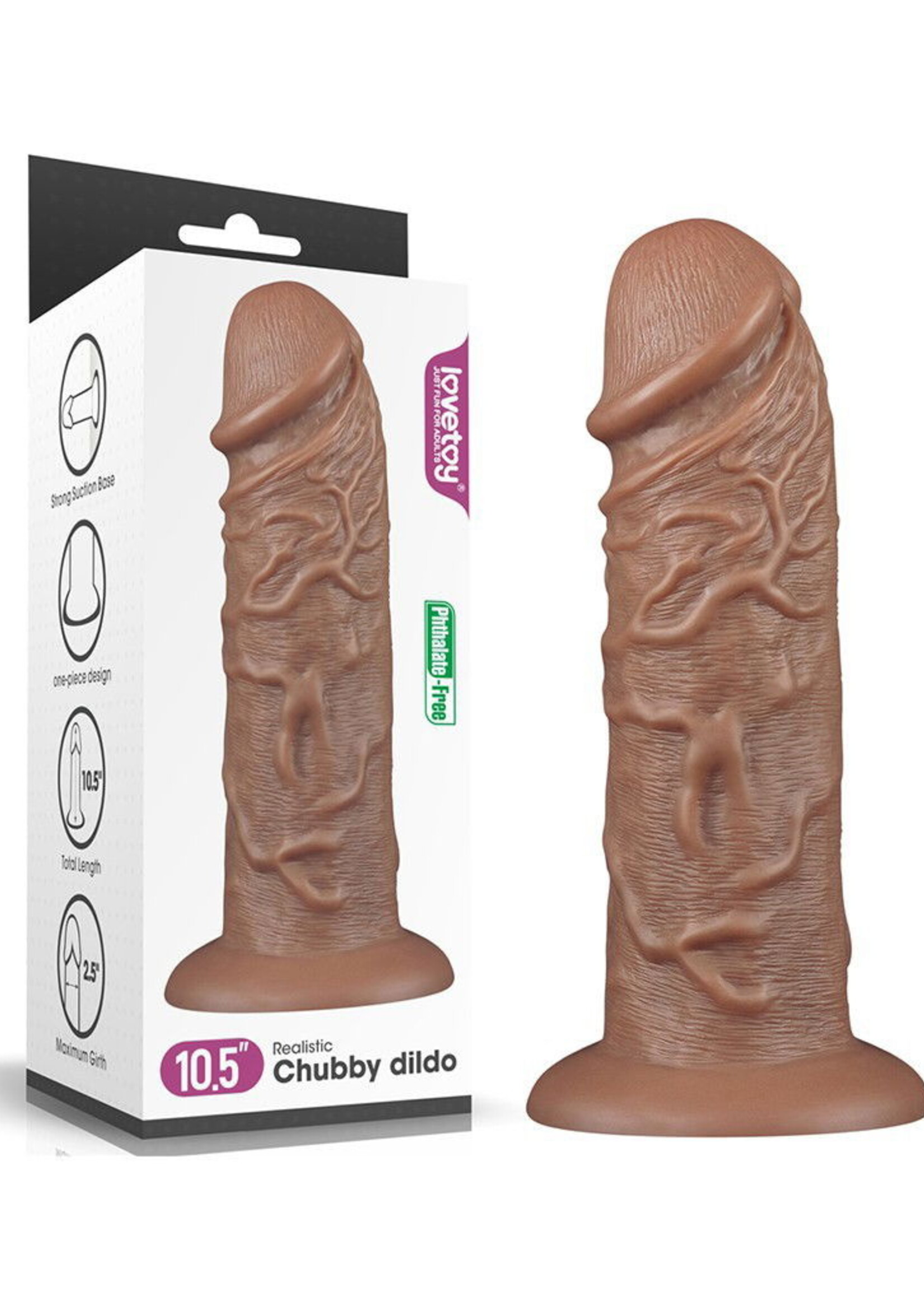 LoveToy Realistischer Dildo „Chubby“ Braun - Realistischer Dildo 26,6 cm Ø 6,3 cm