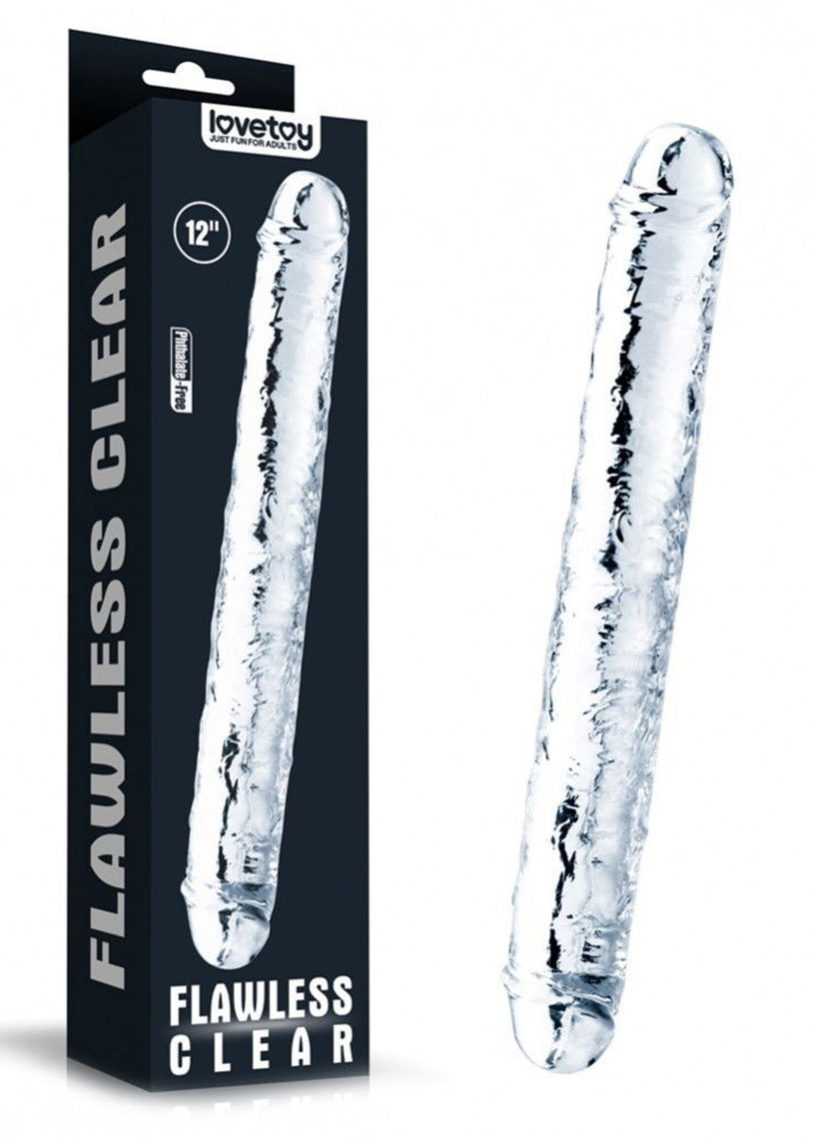 LoveToy Perfecte, transparante dubbele dildo - 30 cm Ø 3,5 cm