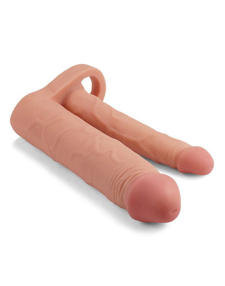 LoveToy Pleasure X Tender Double Penis Sleeve + 5 cm - Nude