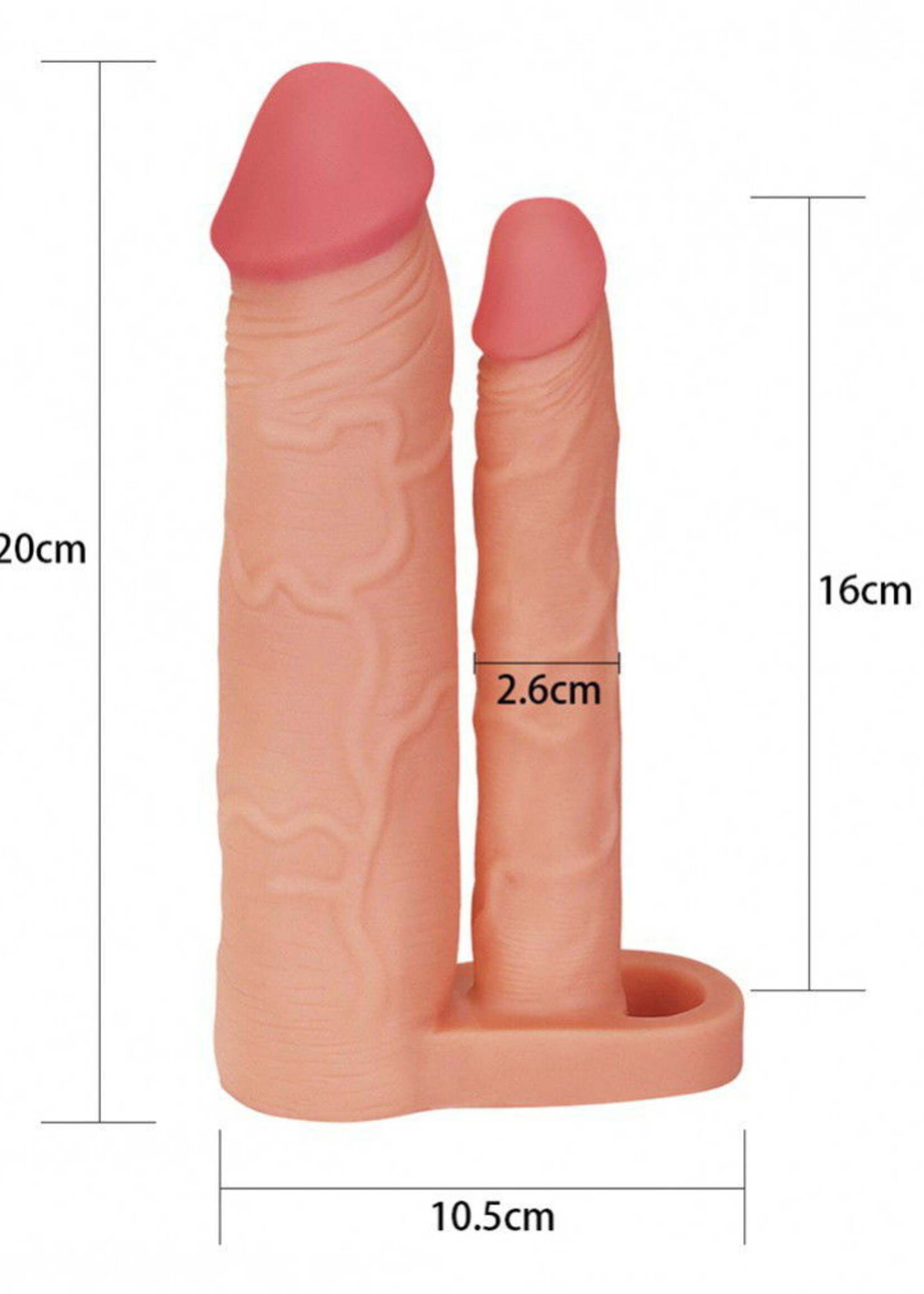 LoveToy Pleasure X Tender Penis Sleeve - Dubbele sleeve 20 cm + 5 cm verlenging