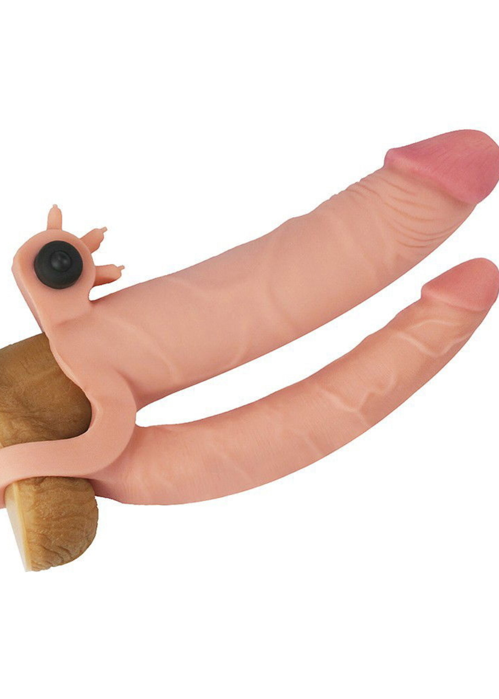 LoveToy Pleasure X Tender Manchon vibrant double pénis + 5 cm - Nude