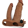 LoveToy Pleasure X Tender Manchon vibrant double pénis + 5 cm - Marron